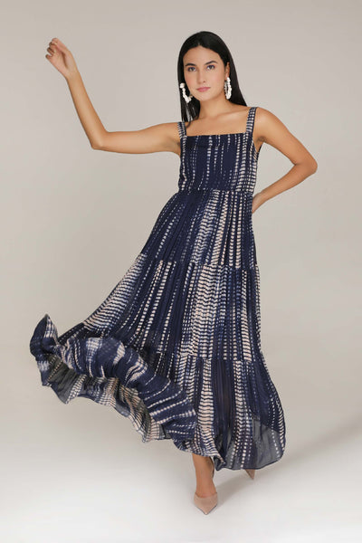 Aneehka Blue Raya Tiered Dress indian designer wear online shopping melange singapore