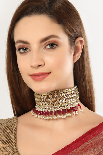 Bijoux by priya chandna Jahan Crystal Choker In Red fashion imitation jewellery  indian designer wear online shopping melange singapore