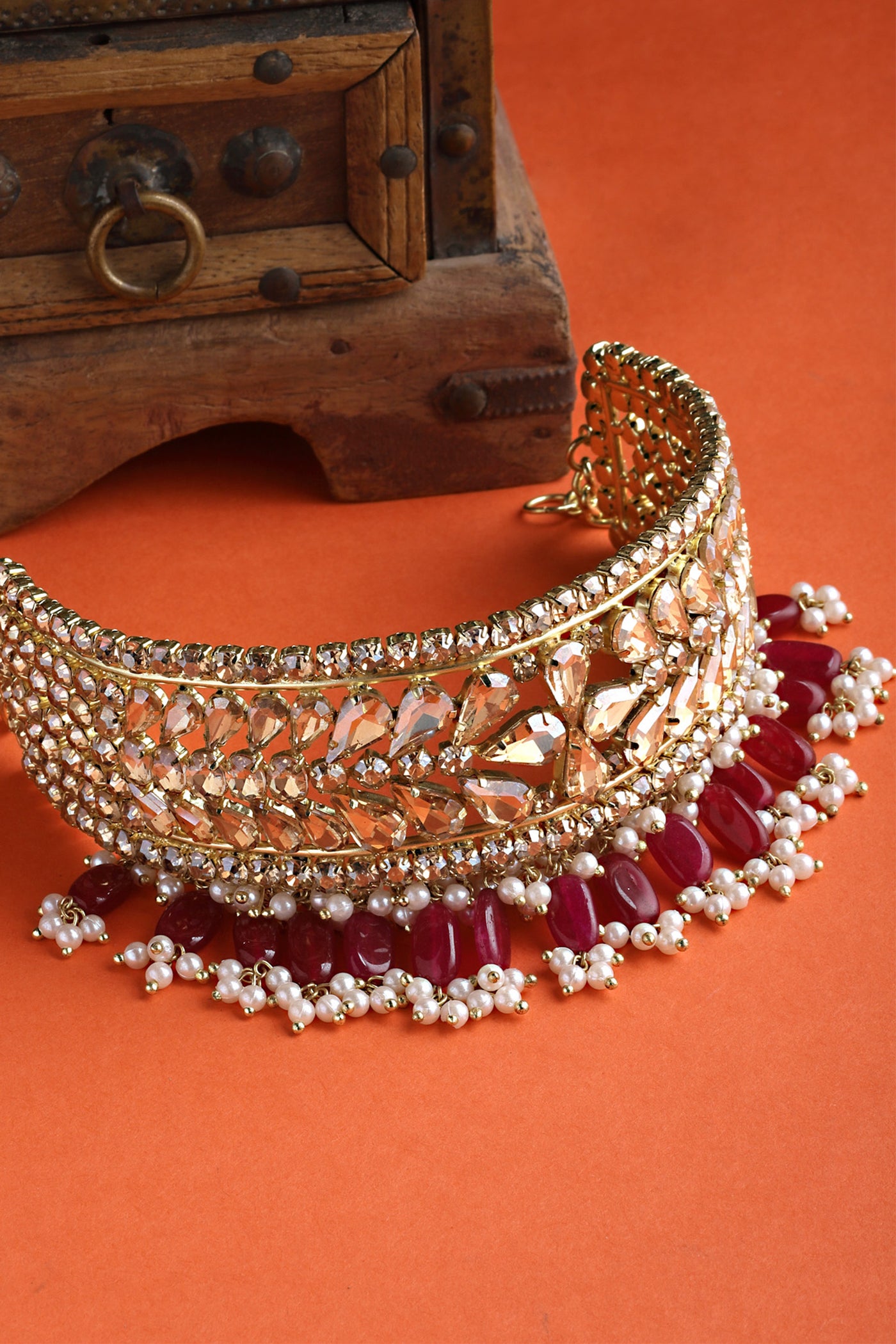 Bijoux by priya chandna Jahan Crystal Choker In Red fashion imitation jewellery  indian designer wear online shopping melange singapore