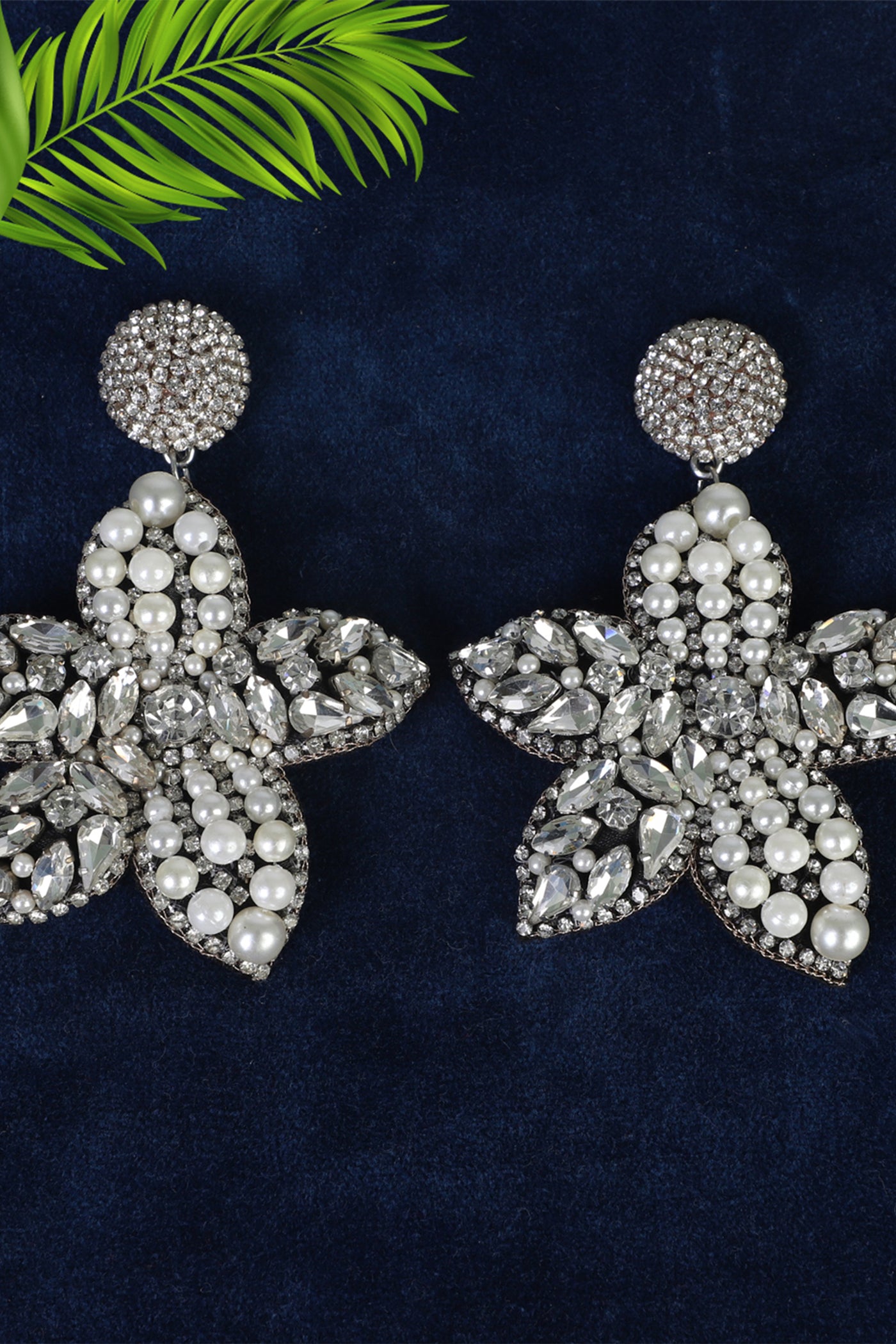 bijoux by priya chandna Starry Pearl Earrings With Crystals silver fashion jewellery online shopping melange singapore indian designer wear