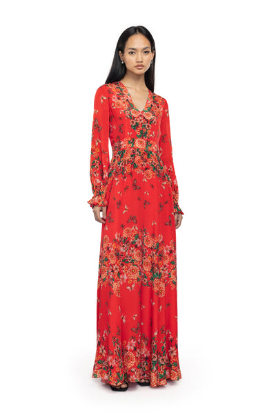 Gaya Floral printed v-neck maxi dress multi color western indian designer wear online shopping melange singapore
