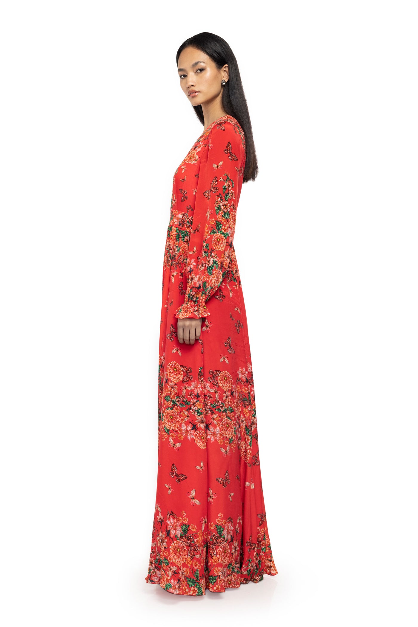 Gaya Floral printed v-neck maxi dress multi color western indian designer wear online shopping melange singapore