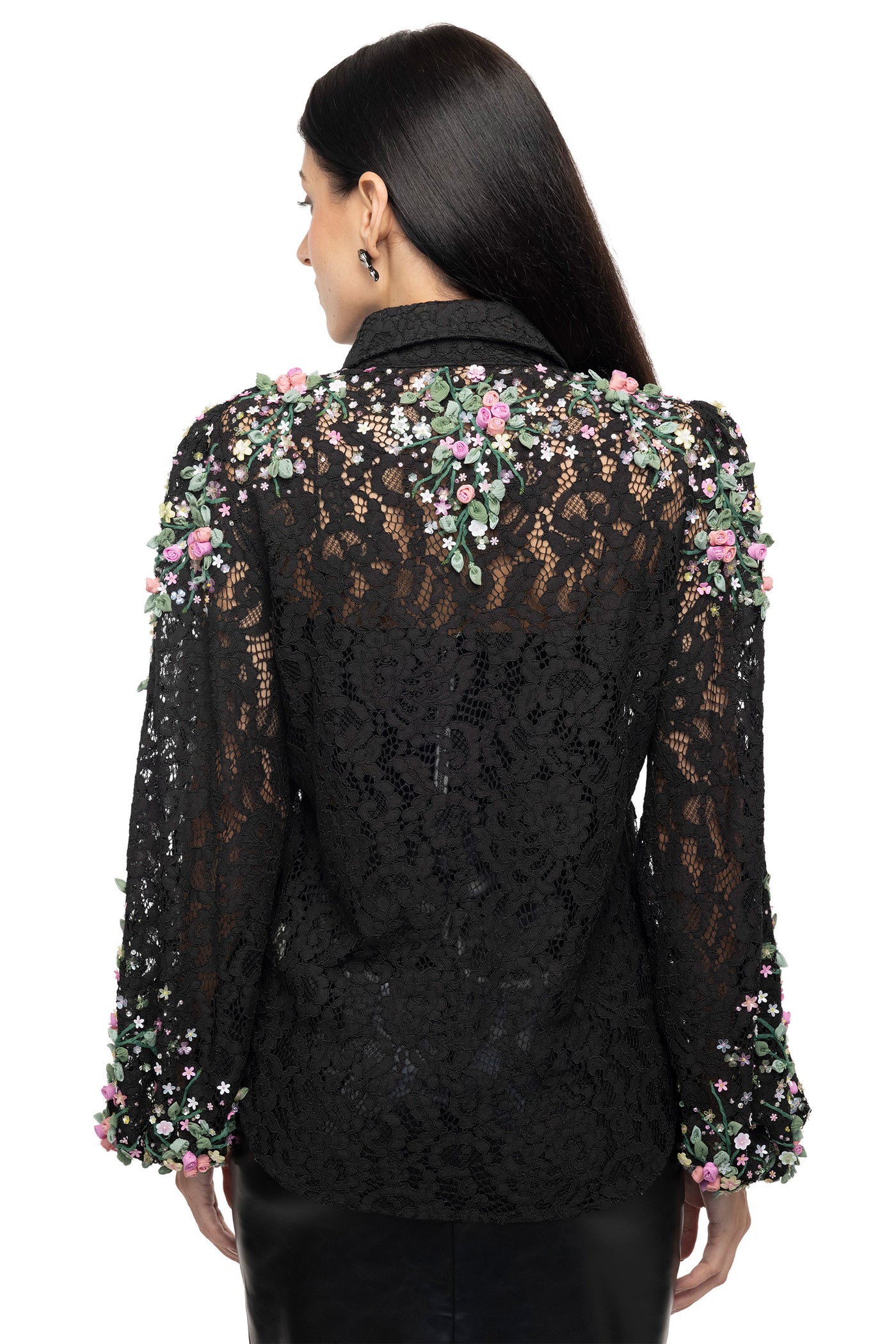 Gaya Black sheer lacy embroidered shirt western indian designer wear online shopping melange singapore