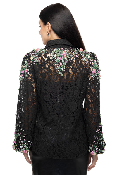 Gaya Black sheer lacy embroidered shirt western indian designer wear online shopping melange singapore