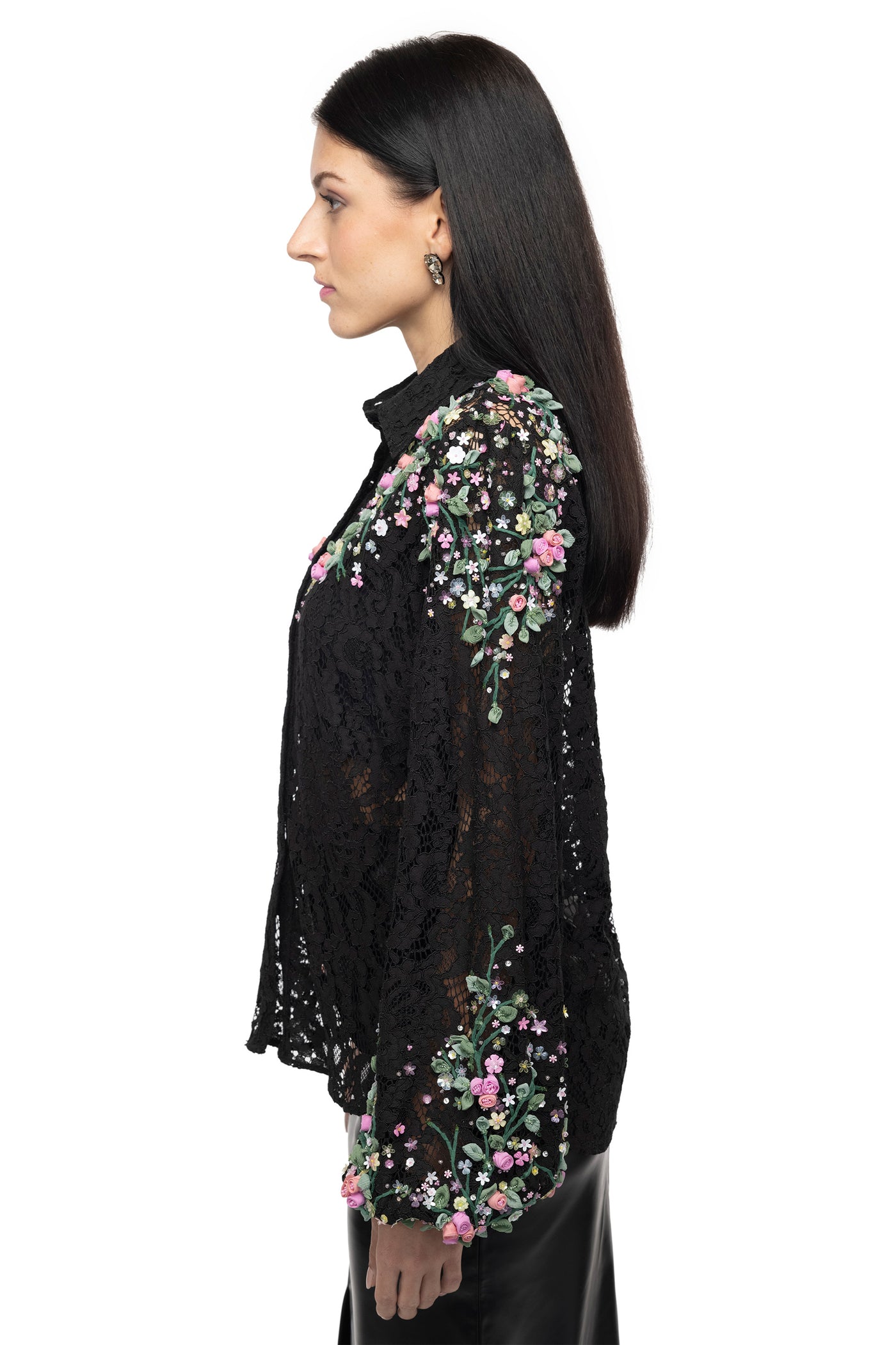 Gaya Black sheer lacy embroidered shirt western indian designer wear online shopping melange singapore