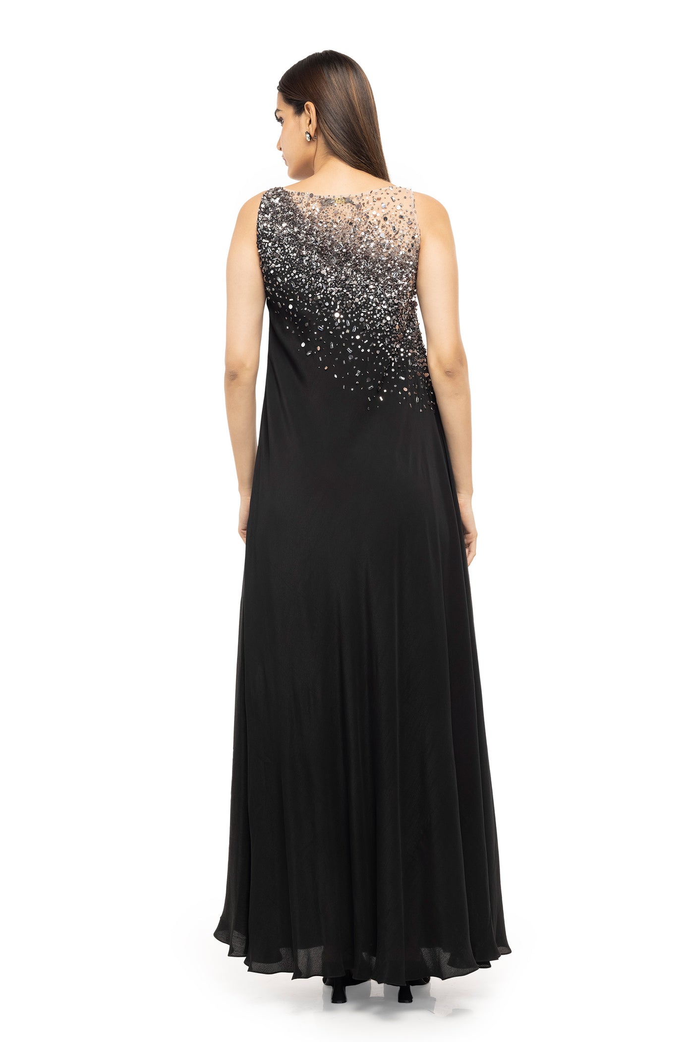 Gaya Black semi-sheer beaded maxi dress western indian designer wear online shopping melange singapore