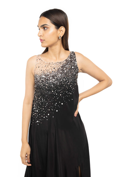 Gaya Black semi-sheer beaded maxi dress western indian designer wear online shopping melange singapore