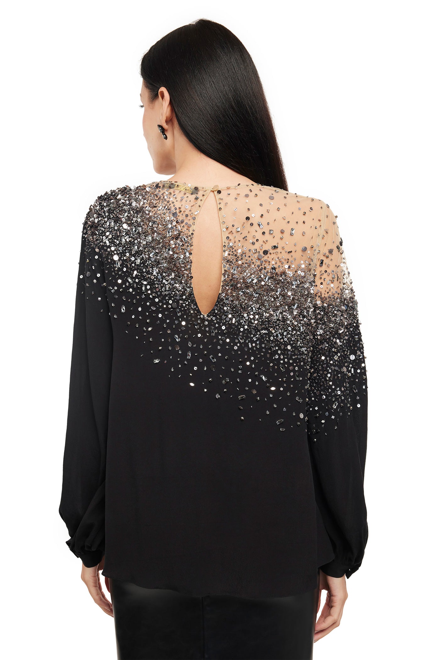 Gaya Black semi-sheer beaded top western indian designer wear online shopping melange singapore