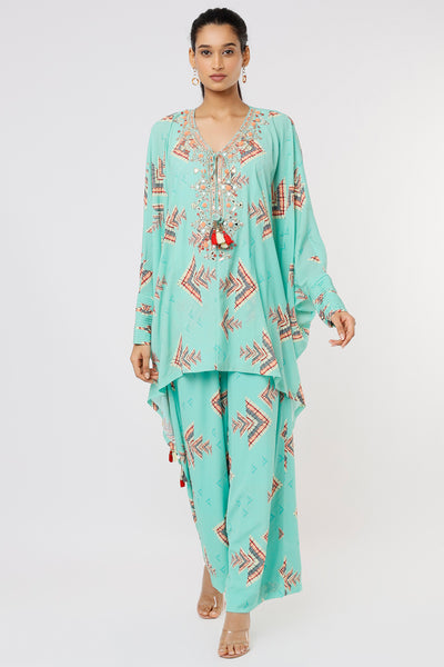 Gopi vaid Cora Co-ord Set aqua blue  festive Indian designer wear online shopping melange singapore