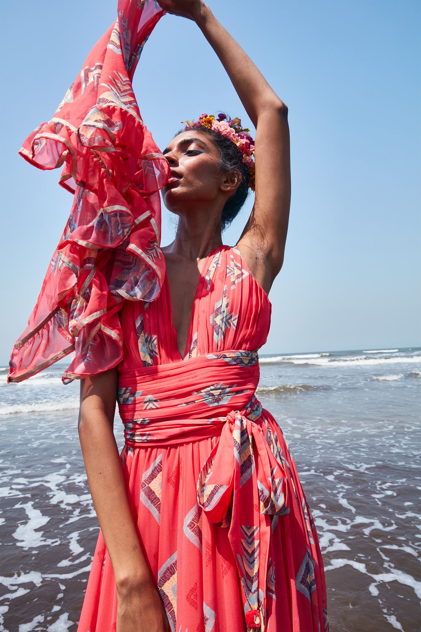 Gopi vaid lia sleeveless maxi dress coral Indian designer wear online shopping melange singapore