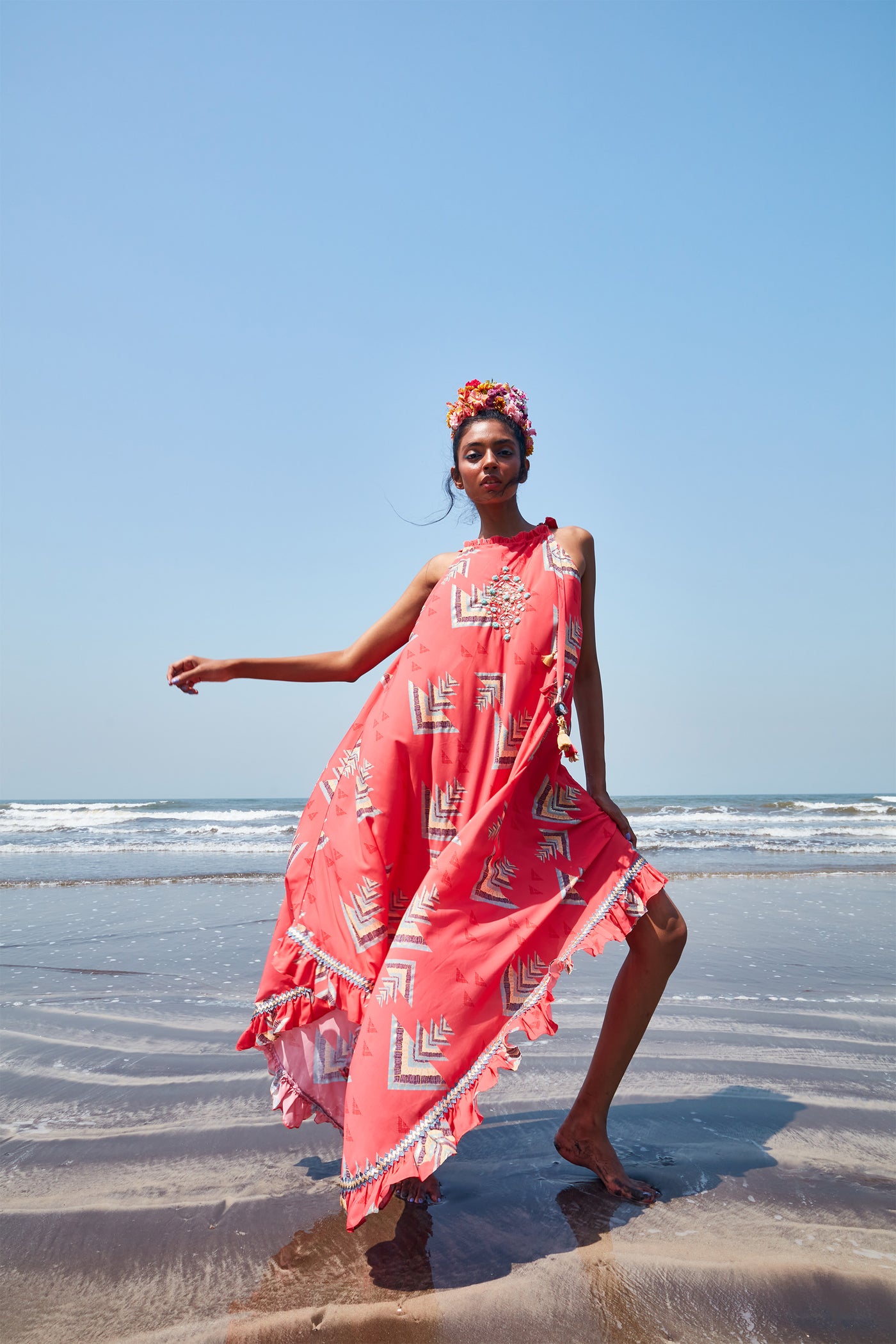 Gopi vaid alexa asymmetric long dress coral Indian designer wear online shopping melange singapore
