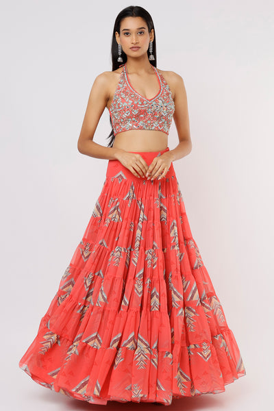 Gopi vaid Gouli Palazzo Set coral festive Indian designer wear online shopping melange singapore