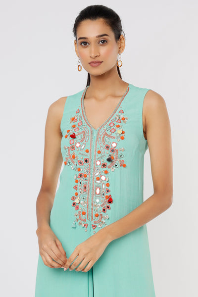 Gopi vaid Joe Jumpsuit aqua blue festive Indian designer wear online shopping melange singapore