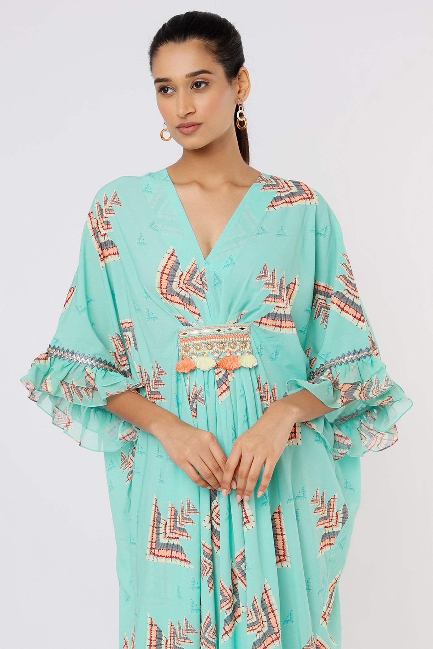 Gopi vaid Katie Kaftan aqua blue festive Indian designer wear online shopping melange singapore