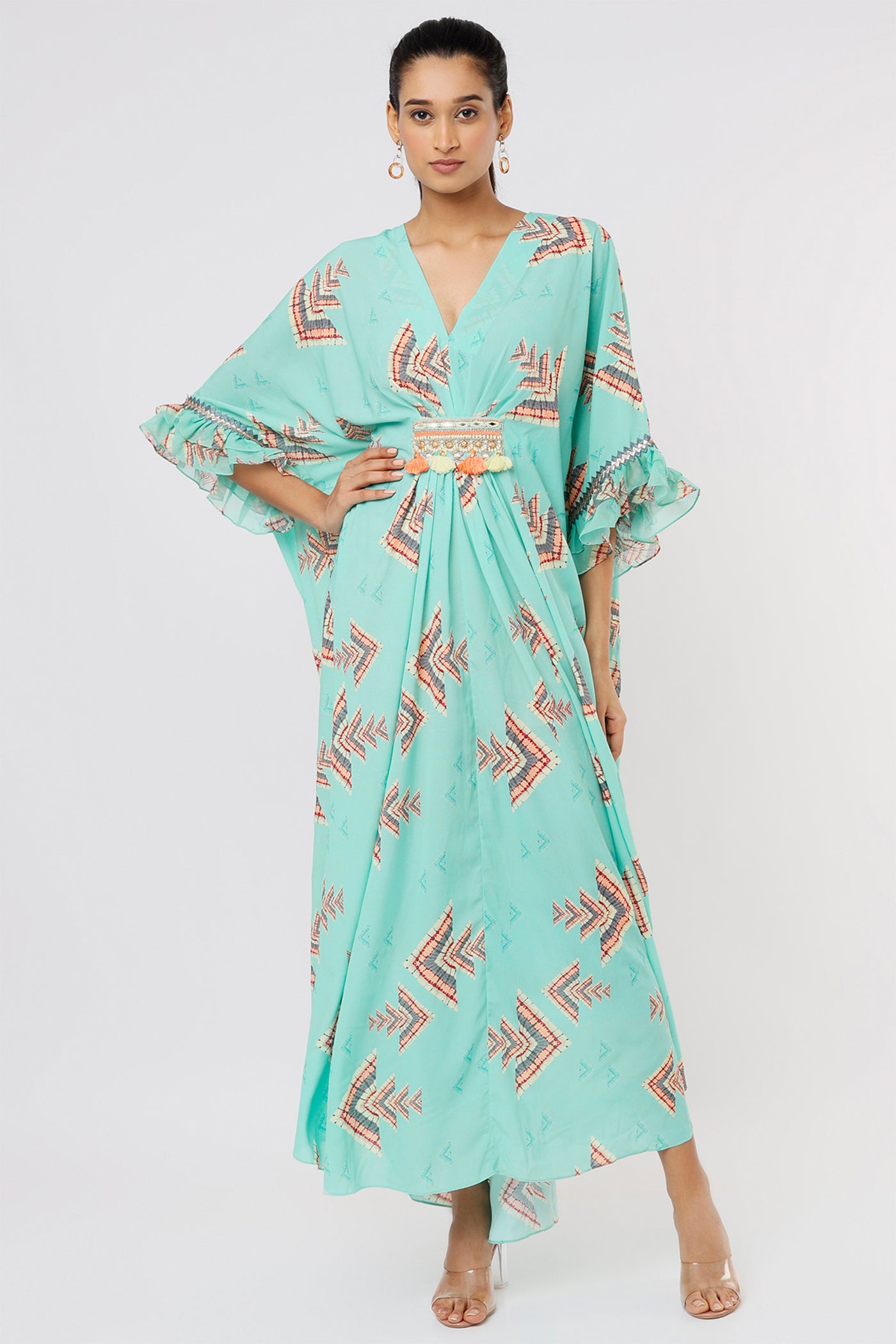 Gopi vaid Katie Kaftan aqua blue festive Indian designer wear online shopping melange singapore