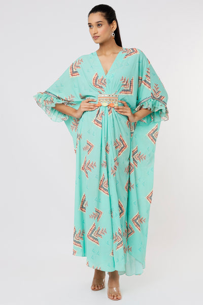 Gopi vaid Katie Kaftan aqua blue festive Indian designer wear online shopping melange singapore