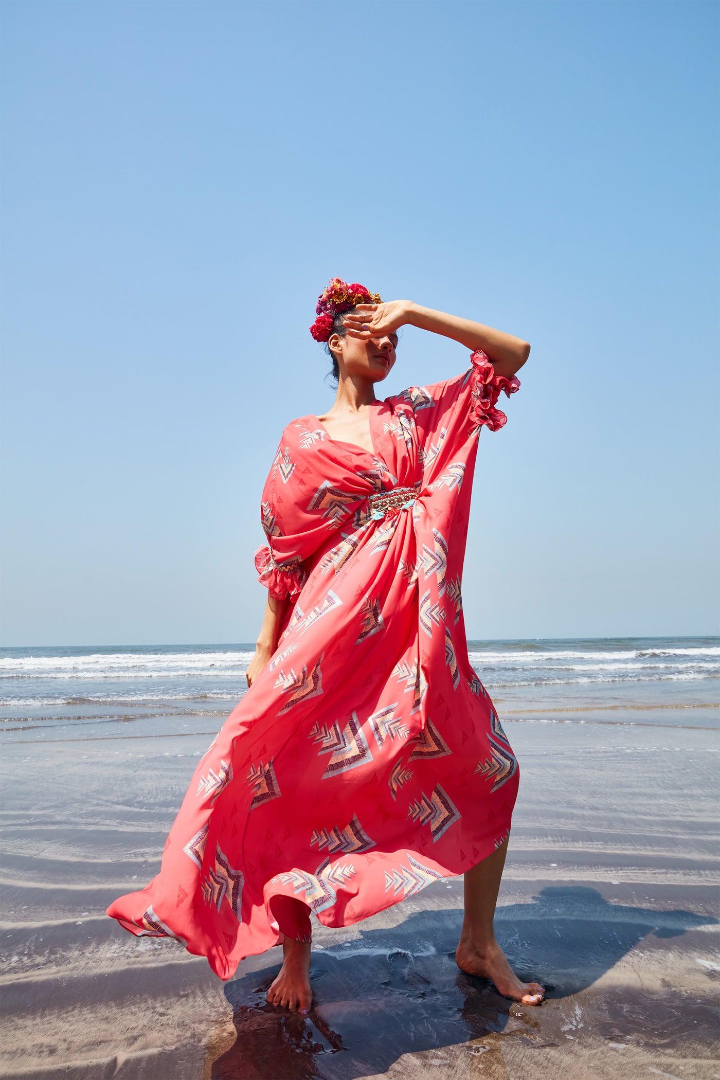 Gopi vaid katie kaftan coral Indian designer wear online shopping melange singapore