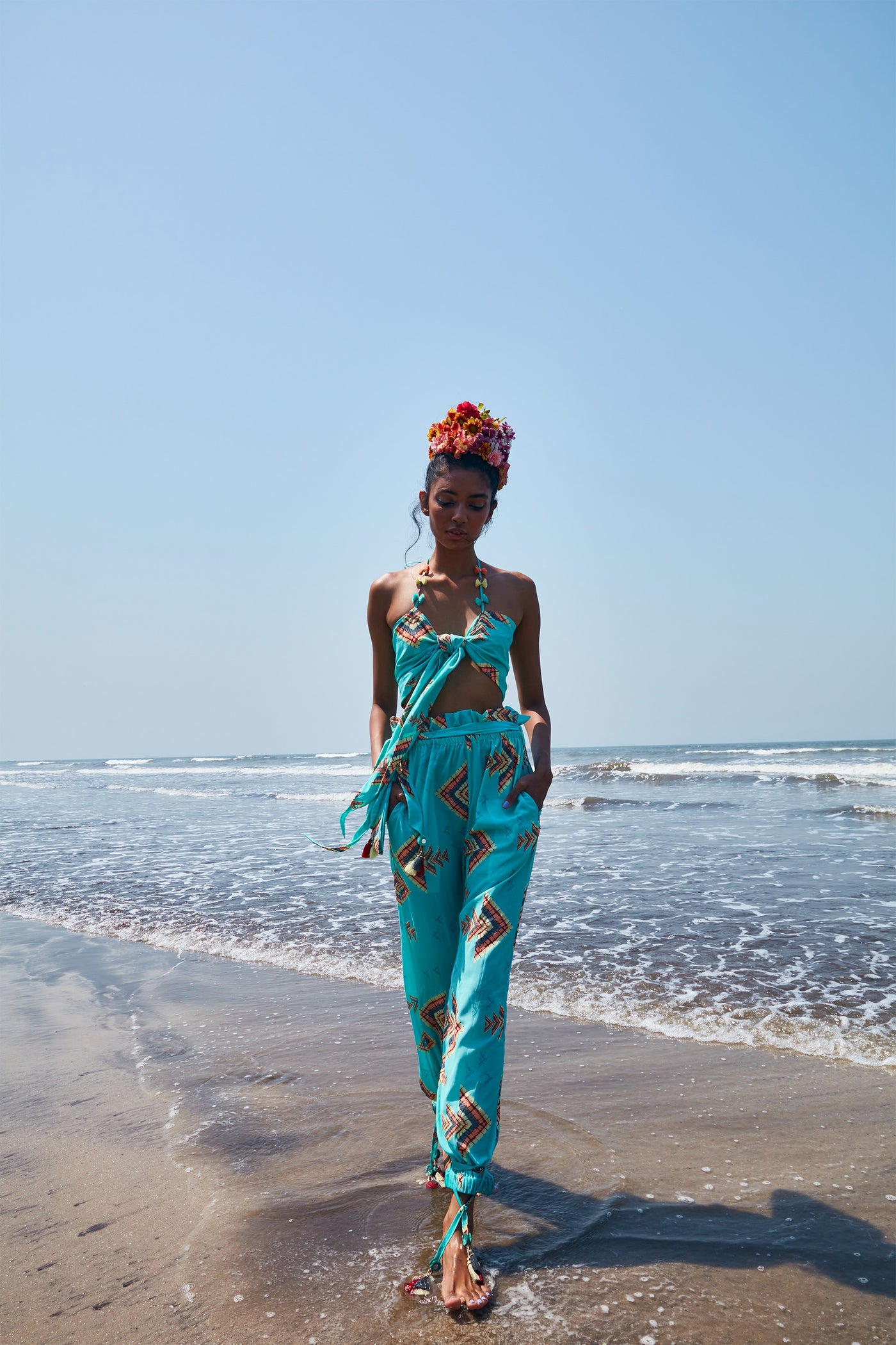 Gopi vaid Maia 2 - Piece Pant Set aqua Indian designer wear online shopping melange singapore