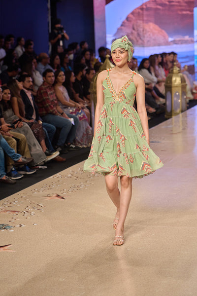 Gopi vaid Talia Short Dress mint green festive Indian designer wear online shopping melange singapore