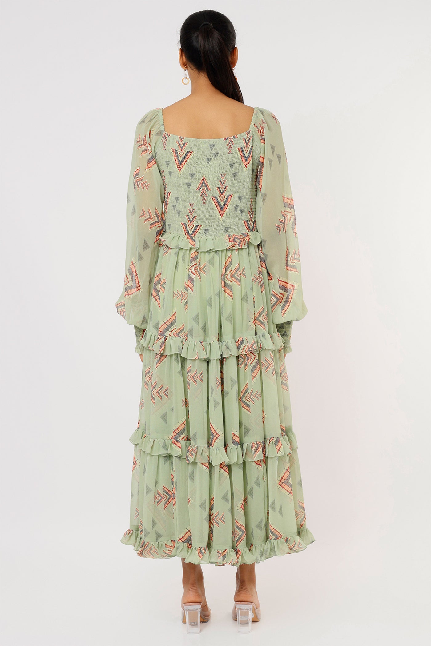 Gopi vaid Talia Shirred Dress mint green festive Indian designer wear online shopping melange singapore