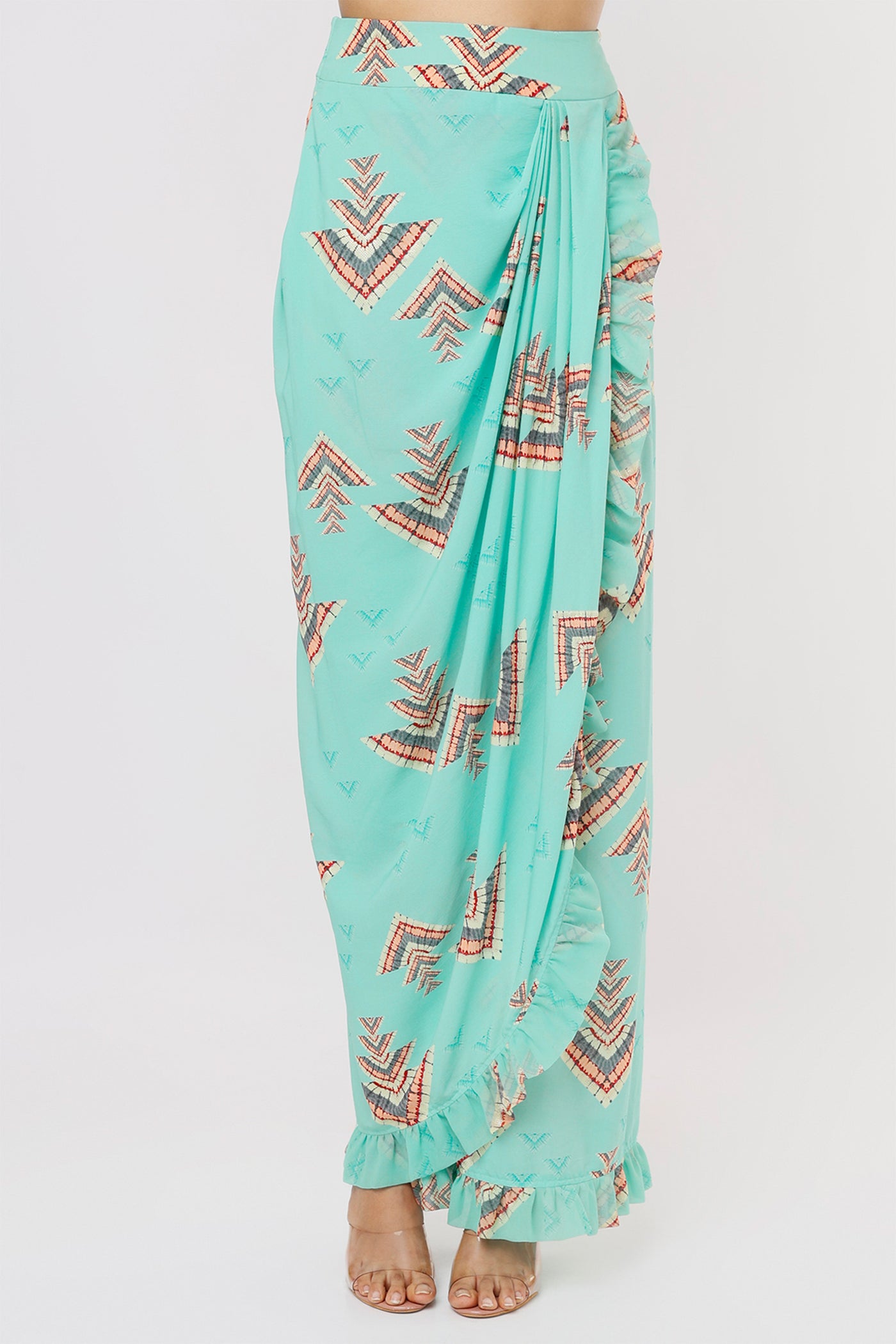 Gopi vaid Thea Wrap Skirt & Bustier aqua blue festive Indian designer wear online shopping melange singapore