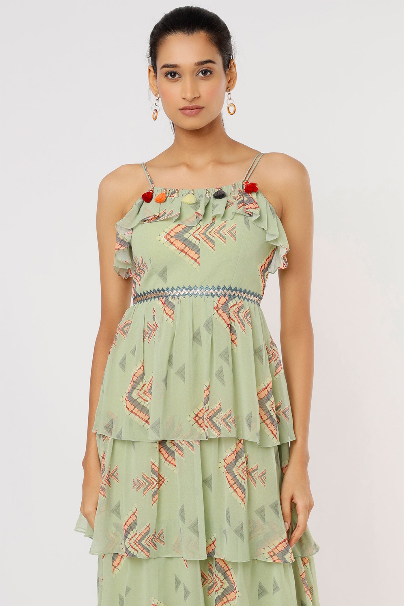 Gopi vaid Thea Strappy Tiered Dress mint green festive Indian designer wear online shopping melange singapore