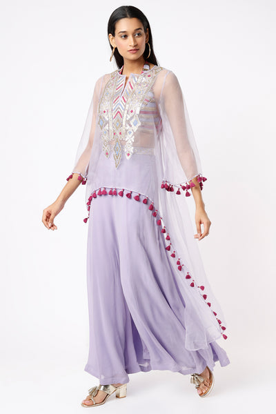 Gopi vaid Tasneem Cape Pant Set lilac festive Indian designer wear online shopping melange singapore
