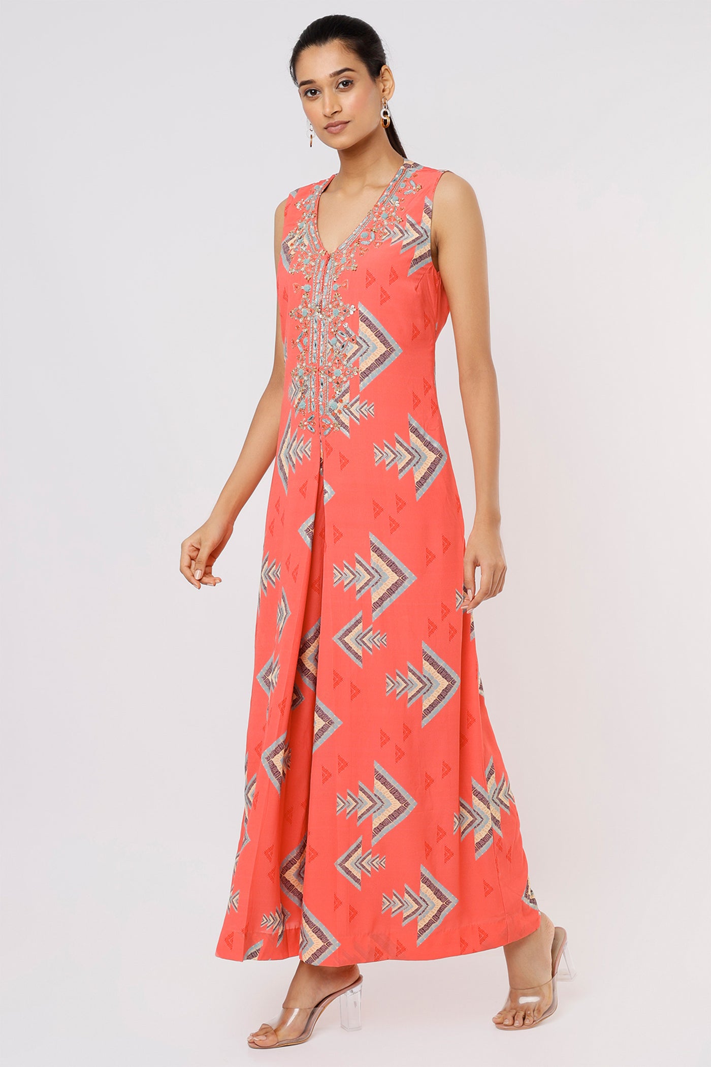 Gopi vaid Zoe Jumpsuit coral festive Indian designer wear online shopping melange singapore