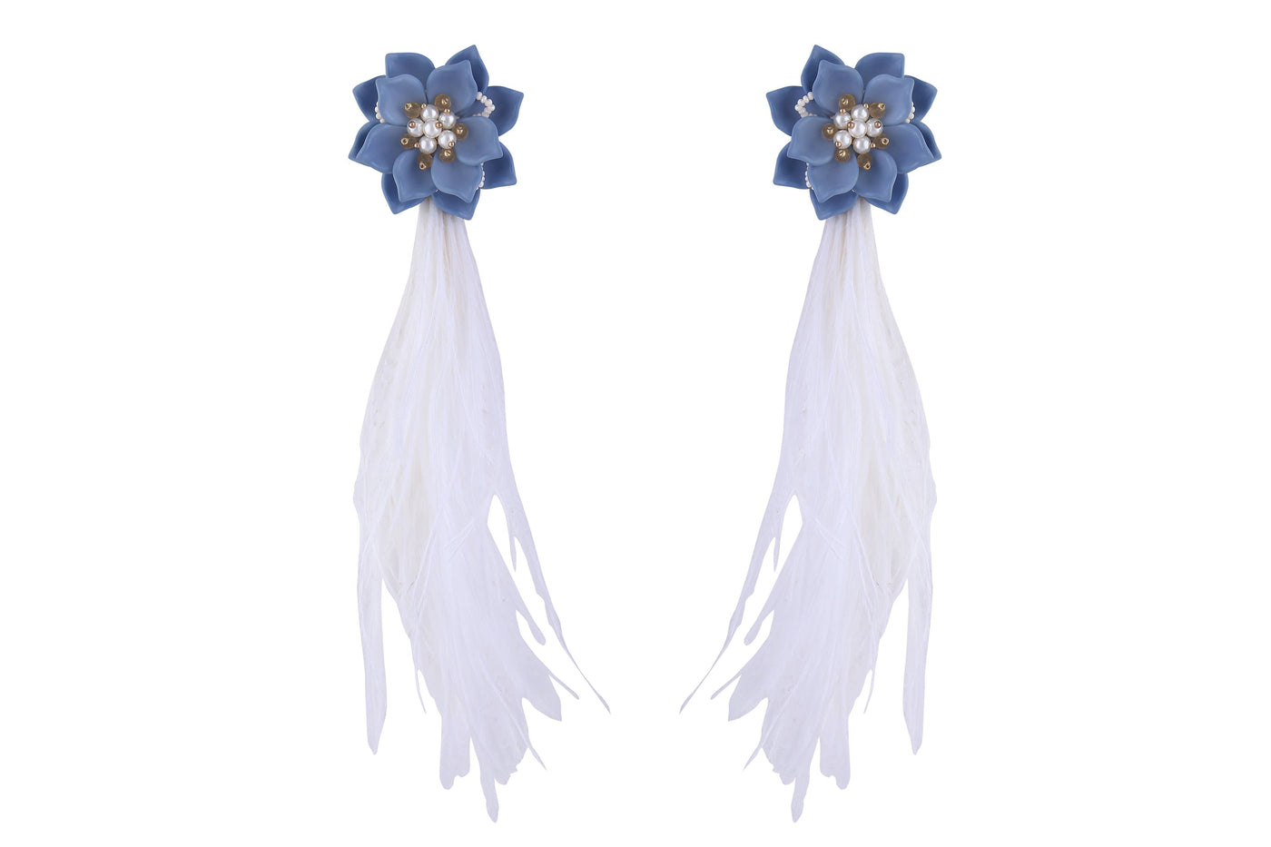 Floral Feather Long Earrings