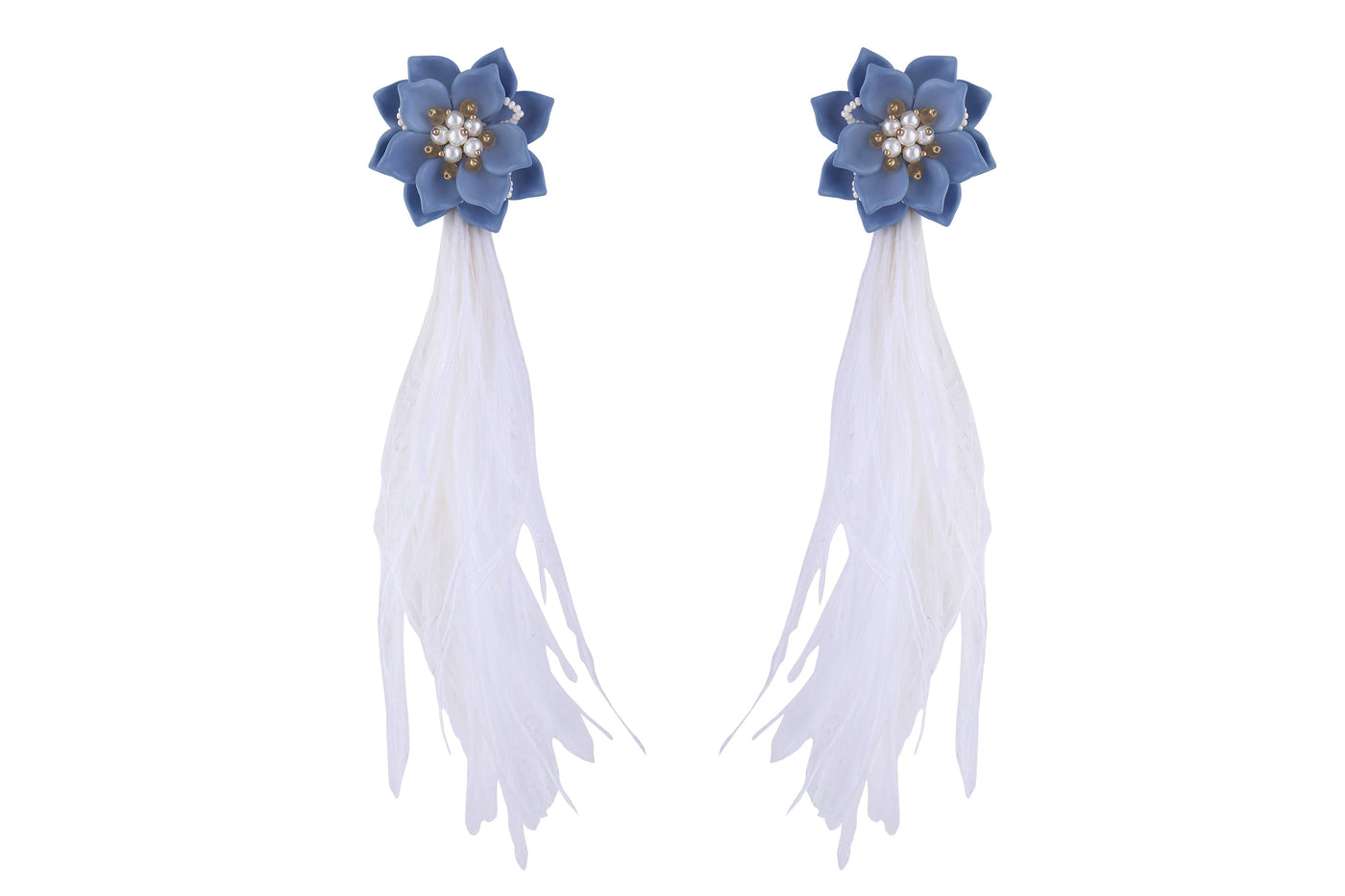 Floral Feather Long Earrings