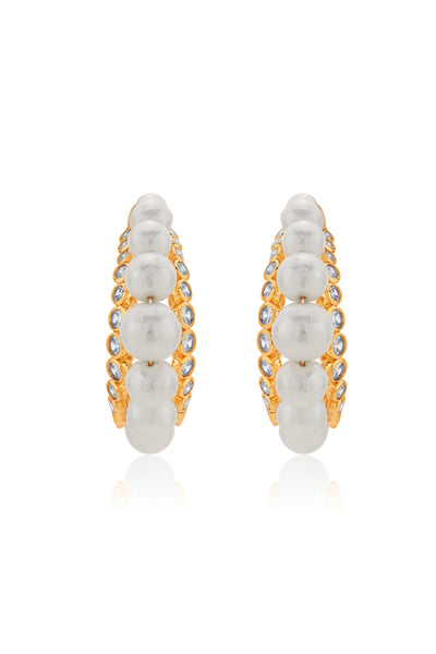 Modern Maharani Crystal Pearl Hoop Earrings Gold