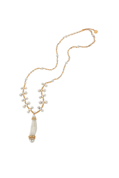 Modern Maharani Long Crystal Pearl Necklace Gold