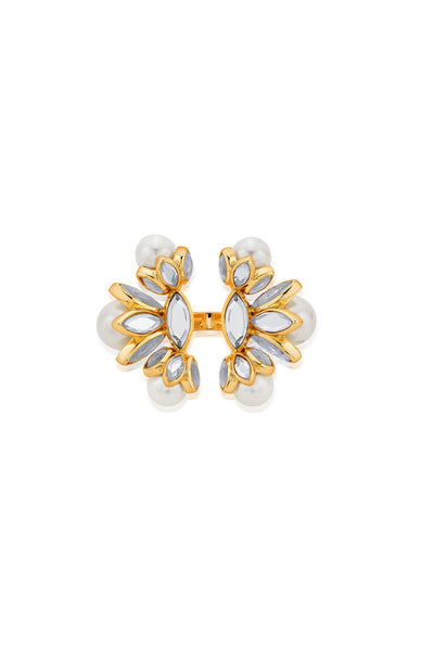 Modern Maharani Marquise Mirror Statement Open Pearl Ring
