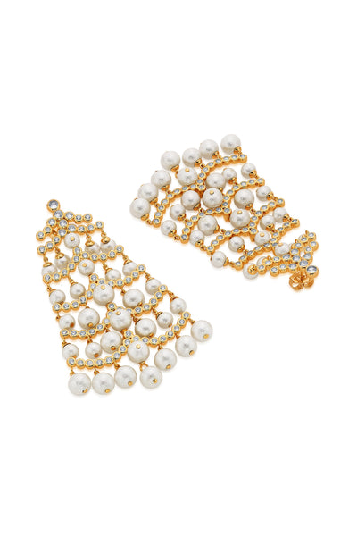 Modern Maharani Pearl Crystal Waterfall Earrings Gold
