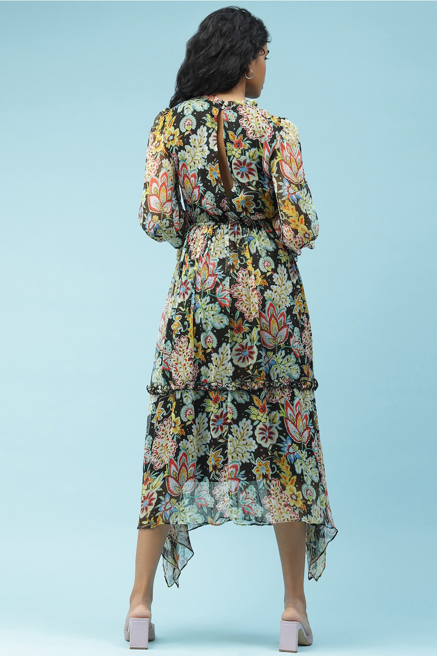 label ritu kumar Black Floral Printed Maxi Dress western  designer wear online shopping melange singapore