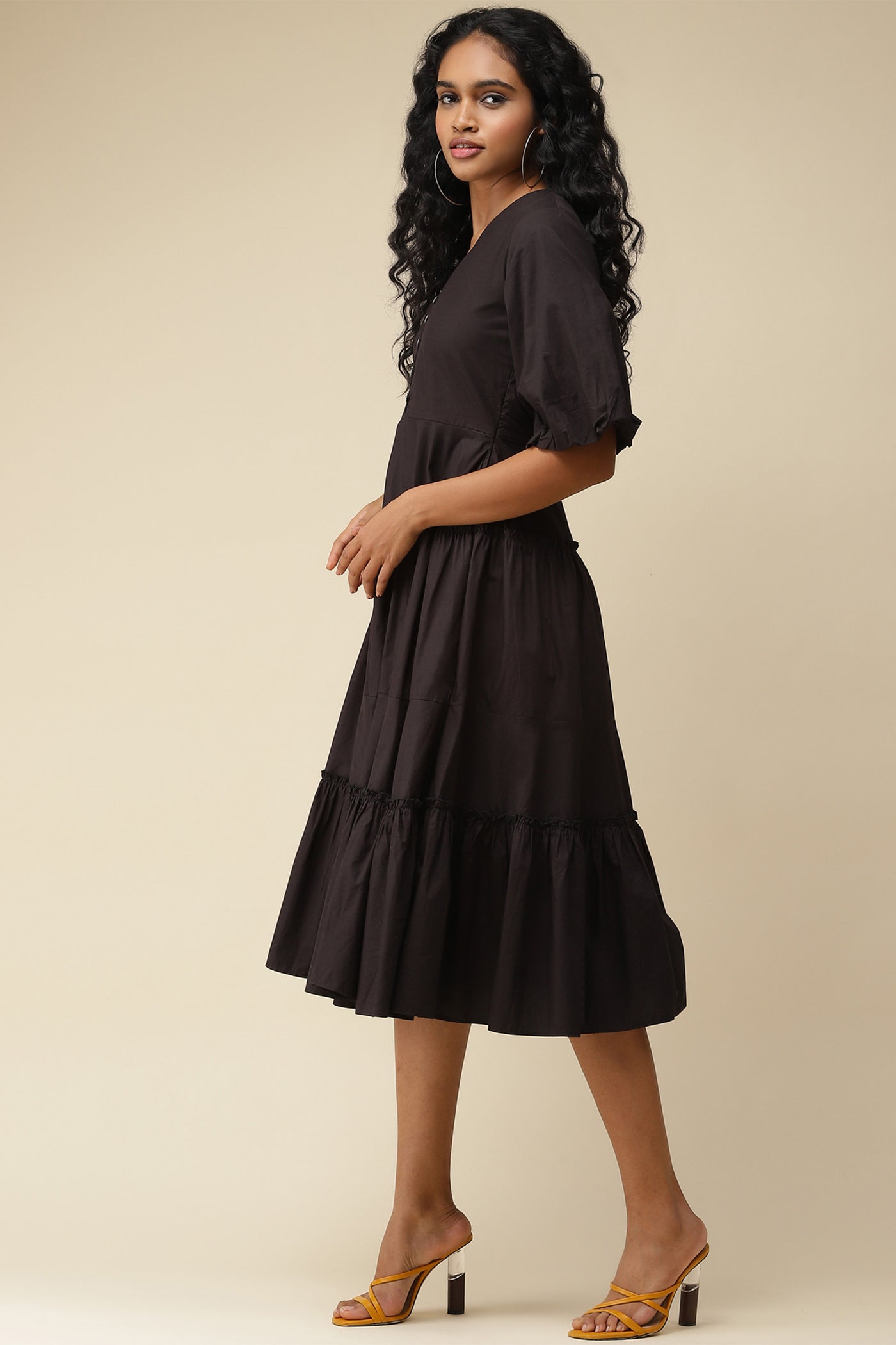 label ritu kumar Black Midi Dress western  designer wear online shopping melange singapore
