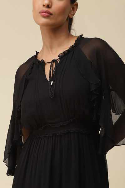 label ritu kumar Black Tie Up Short Dress western  designer wear online shopping melange singapore