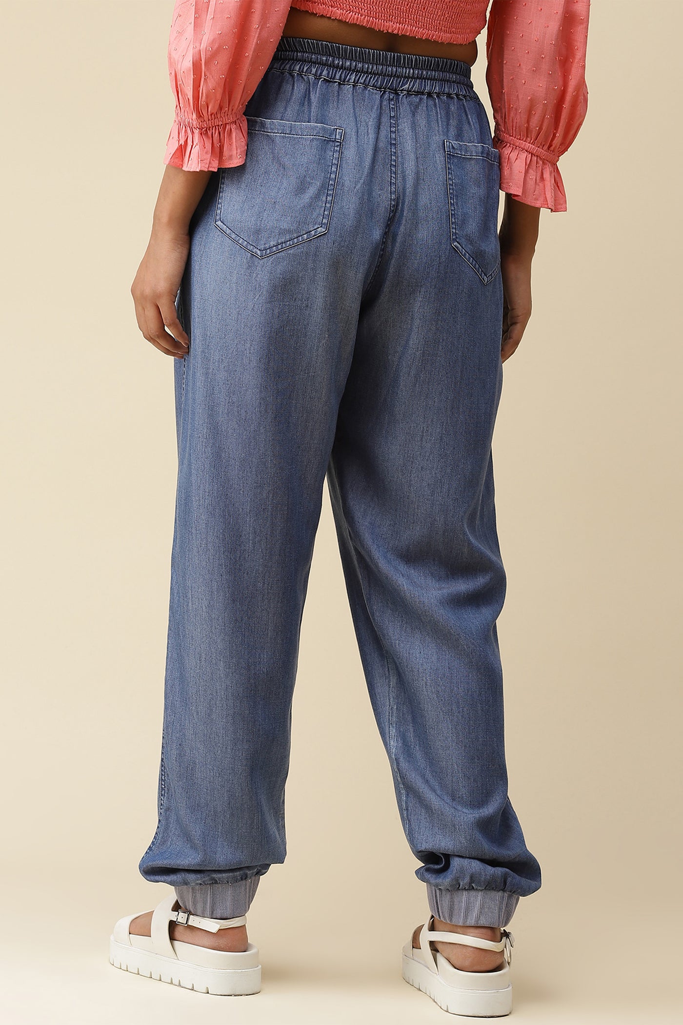 label ritu kumar indigo Blue Denim Pants western  designer wear online shopping melange singapore