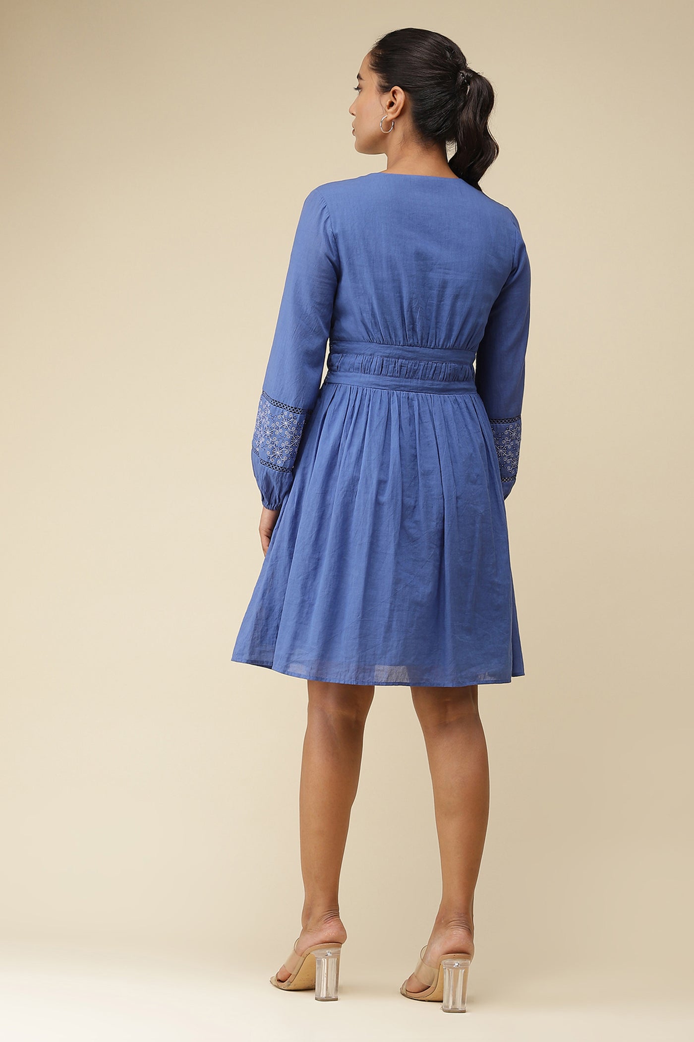 label ritu kumar Blue Embroidered Short Dress western  designer wear online shopping melange singapore
