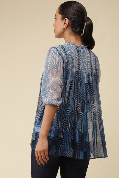 label ritu kumar Blue Printed Top With Camisole western  designer wear online shopping melange singapore