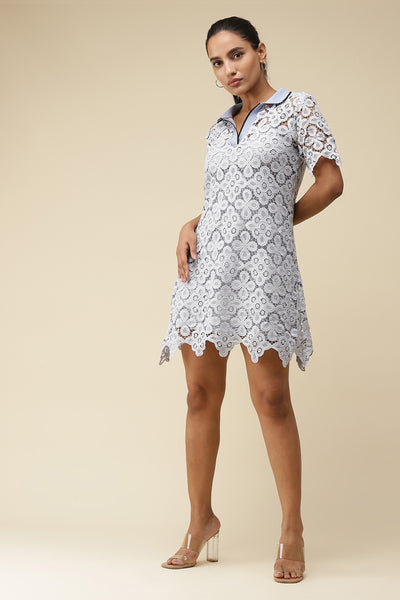 label ritu kumar Blue Schiffli Polo T-Shirt Dress With Camisole western  designer wear online shopping melange singapore
