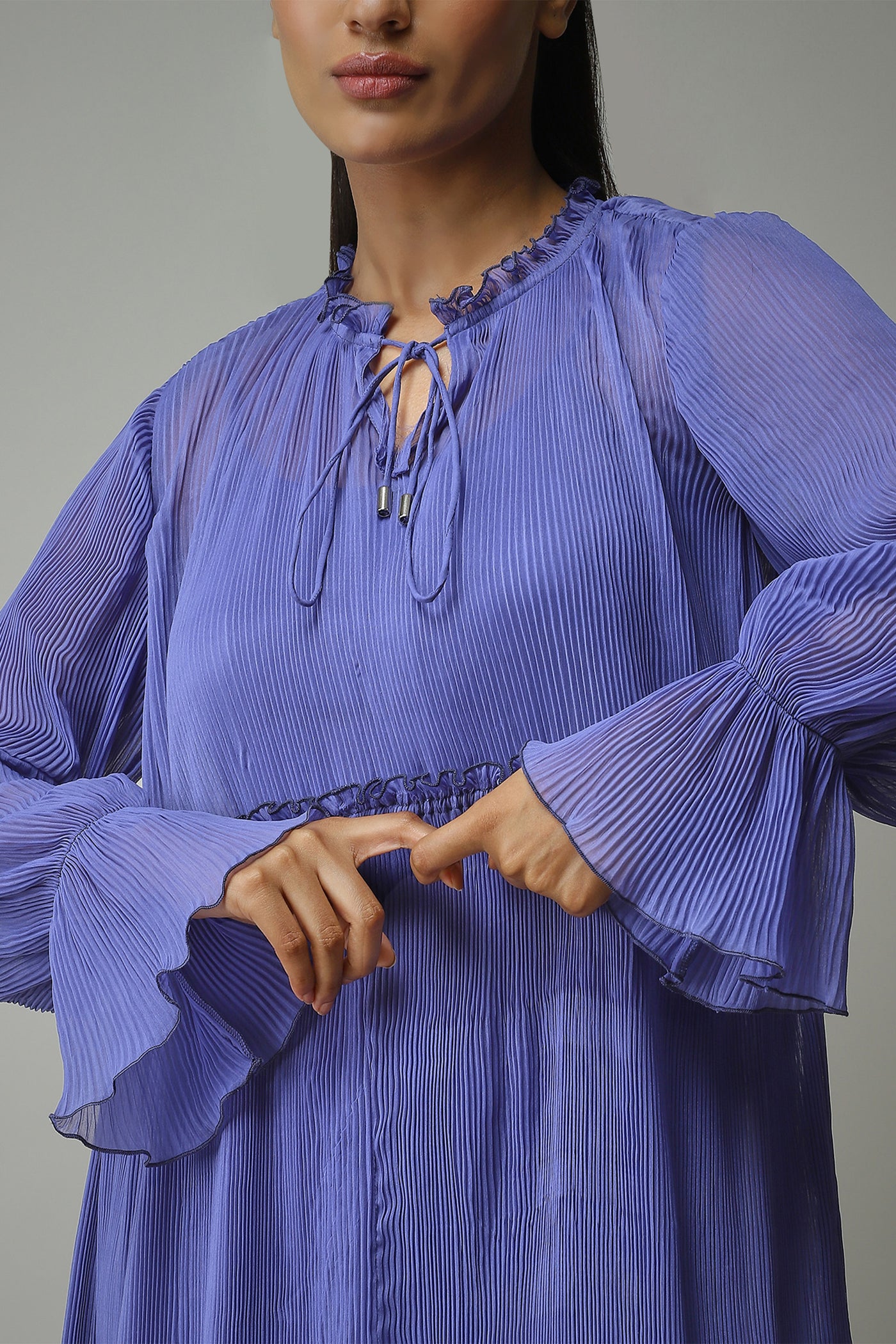label ritu kumar Blue Solid Short Dress western  designer wear online shopping melange singapore