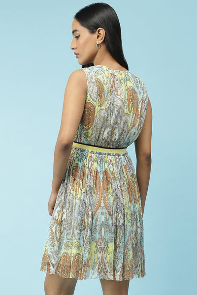 label ritu kumar Blue And Yellow Printed Short Dress western  designer wear online shopping melange singapore