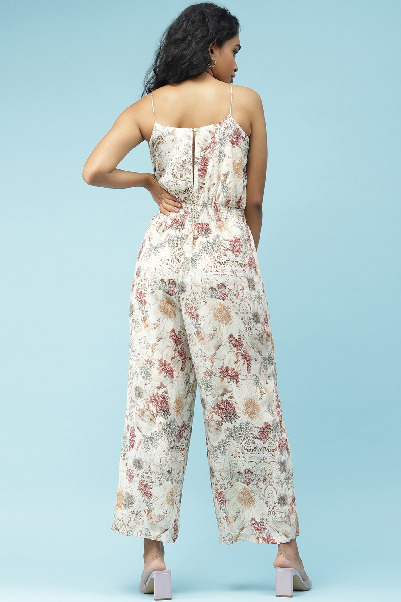 label ritu kumar Ecru Floral Printed Jumpsuit western  designer wear online shopping melange singapore