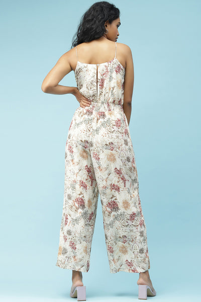 label ritu kumar Ecru Floral Printed Jumpsuit western  designer wear online shopping melange singapore