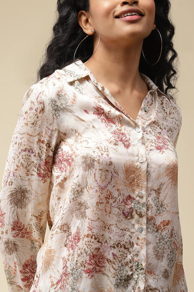 label ritu kumar Ecru Floral Printed Shirt western  designer wear online shopping melange singapore