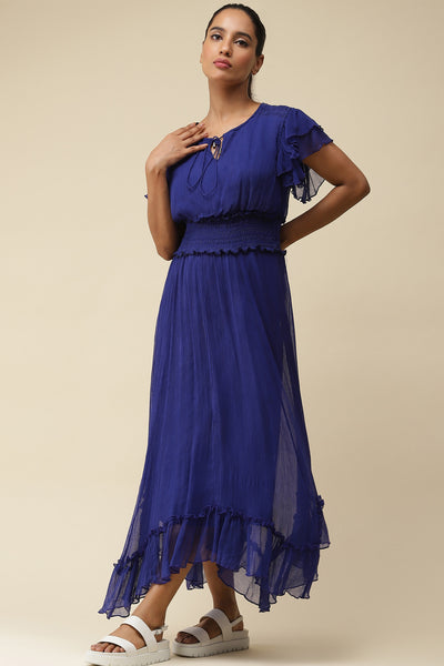 label ritu kumar Electric Blue Smocked Maxi Dress western  designer wear online shopping melange singapore