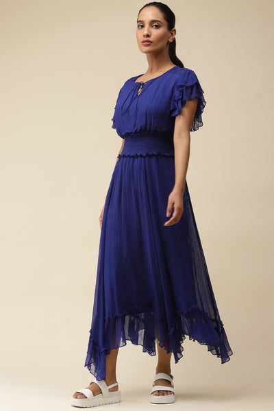 label ritu kumar Electric Blue Smocked Maxi Dress western  designer wear online shopping melange singapore