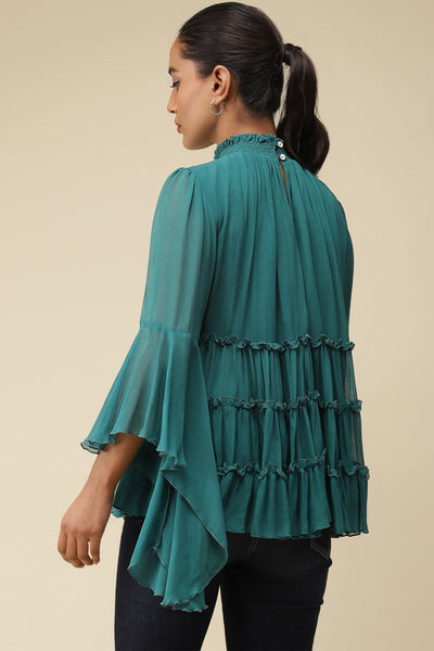 label ritu kumar Emerald Green Smocked Top western  designer wear online shopping melange singapore