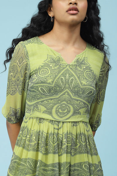 label ritu kumar Green Printed Short Dress western  designer wear online shopping melange singapore